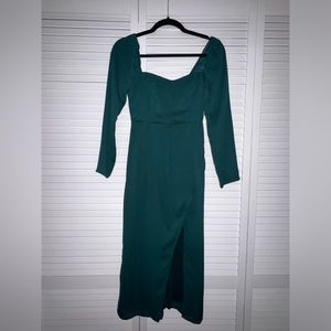The A&F Camille Long Sleeve Midi Dress - Green XXS Petite